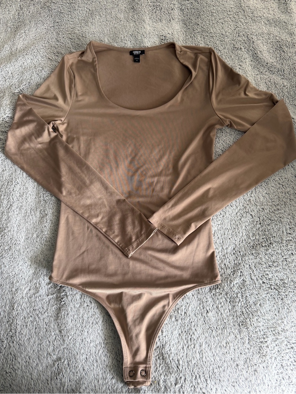Express Long Sleeve Scoop Neck Bodysuit - Beige